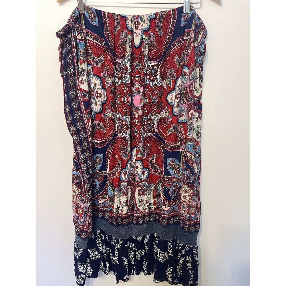 Bila Floral Maxi‎ Skirt Hippie Large Festival Crochet Trim Tassel Beaded Belt